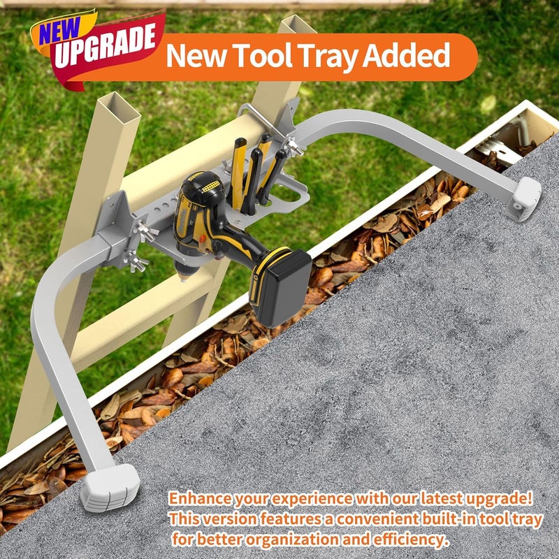 Foozet Aluminum Ladder Stabilizer, Heavy Duty Extended Ladder Accessories for Roof Gutter Guard Cleaning with Tool Tray, Ladder Stand-Off Wing Span with Non-Slip Rubber Bottom Pad - Image 3
